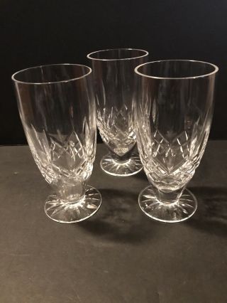 3 Waterford Lismore Cut Crystal Ice Tea Goblets Footed Stems Signed 6.  5 " X 3 "