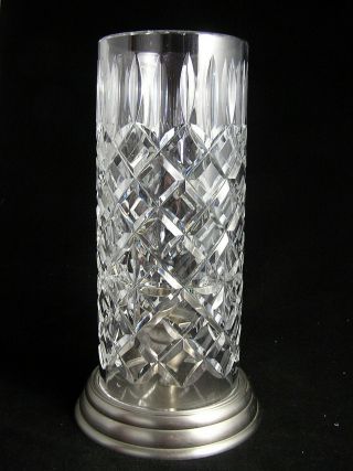 Sparkling Waterford Crystal Hurricane Lamp W/metal Base Candle Holder 10 1/2 "