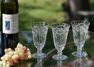 Vintage Etched Crystal Wine Glasses,  Set Of 6,  Fostoria,  Corsage,  Circa 1935
