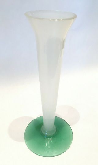 Antique Steuben Carder Era Art Glass Bud Vase W Alabaster Jade Green Base 6 - 1/4 "