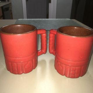 Set 2 Frankoma Pottery Mug Cup C4 Burnt Orange 3