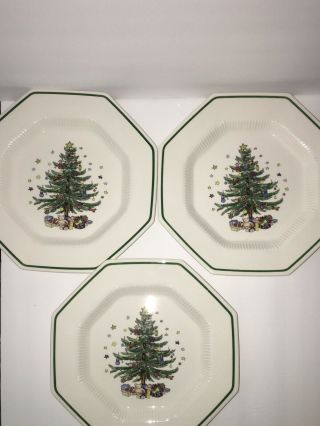 3 Christmastime Nikko Christmas Tree Octagon Dinner Plates Plate
