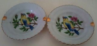 Two Decorative Porcelain Dipping Saucers Plates Yellow Bird
