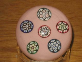 Fine Selkirk Pink With Ysart Stone Canes By P Holmes Emblems Paperweight