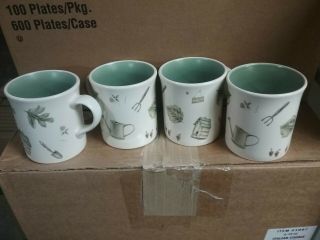 Set Of 4 Pfaltzgraff Naturewood Coffee Mugs Green W/ Garden Theme