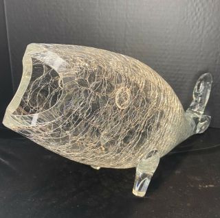 Blenko Mid Century Modern Large Clear Crackle Glass Fish Winslow Anderson Design