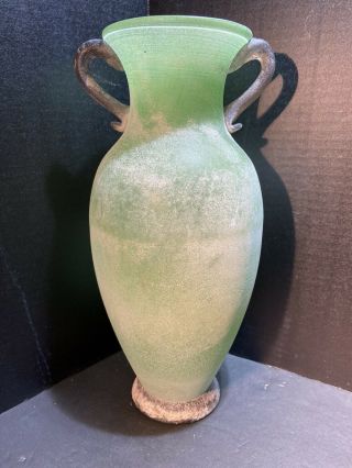 Scavo Green Romanesque Glass Urn Vase With Applied Glass Handle
