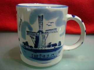Vintage Ts Holland Handpainted Delft Blue Ceramic Mug Cup