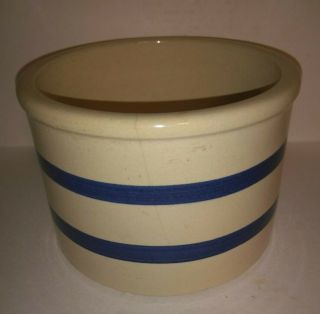 Robinson Ransbottom Low Jar 1 Qt Blue Stripe Roseville Ohio Pottery Crock