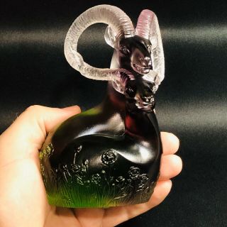 TITTOT Intimacy GLASS Crystal ART SCULPTURE - Rams Moutain Goats Purple & Green 2