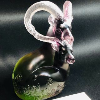 TITTOT Intimacy GLASS Crystal ART SCULPTURE - Rams Moutain Goats Purple & Green 3