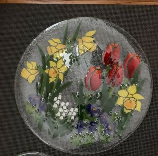 Peggy Karr Spring Flowers Tulip Daffodils Hyacinth Crocus Plate Signed Set 3