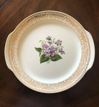 Cunningham & Pickett Spring Violet China Cake Plate Platter 22 Kt Gold Trim