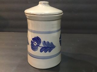 Bbp Beaumont Brothers 1993 Crock Jar Canister W/lid Blue Flower 7x4”