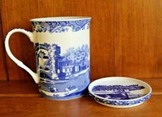 Spode Blue White Italian Tea Cup Mug With Lid Saucer 9 Oz Cup C.  1816 A19