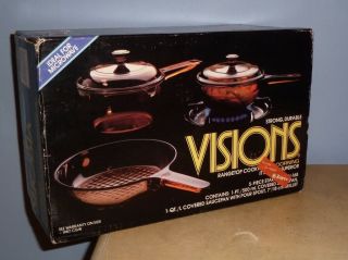 Vtg 1987 Corning Visions Rangetop Cookware Amber 5 - Piece Starter Set V - 168,  Mib