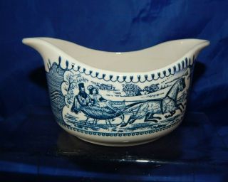 Vintage Royal China Blue Currier & Ives Gravy Bowl Old Grist Mill Winter Usa
