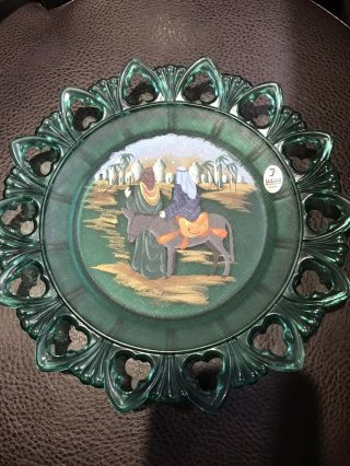 Fenton Glass " The Arrival " Plate - Birth Of A Savior Series 1998 Green