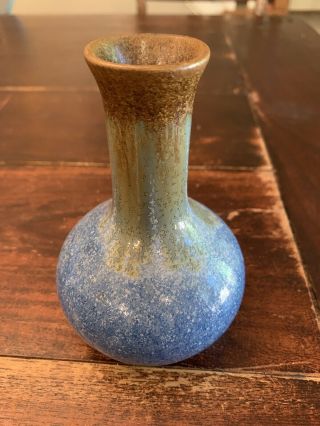 Pigeon Forge Pottery Blue/brown Bulbous Vase Signed Doug Ferguson