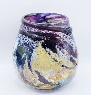 Vtg South African Shirley Cloete Hand Blown Art Glass Bowl Vase 8.  5” 7.  5”w