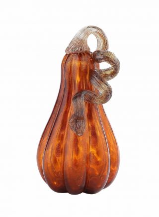9 " Hand Blown Art Glass Amber Pumpkin Sculpture Figurine Fall Mottled