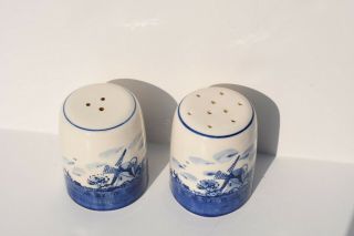 Vintage Delft Blue Hand Painted Salt And Pepper Shakers Holland Windmill