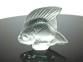 Signed Lalique Crystal Art Glass Clear Angel Fish France Velvet Bag