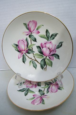 Vintage 2 Homer Laughlin Rhythm Pink Magnolia Pattern 6 " Salad Plate Gold Trim