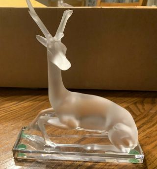 Lalique France Seated Stag Deer French Art Glass Sculpture 10in
