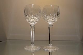 Lovely Pair (2) Irish Waterford Crystal Lismore 8 0z Hock Wine Goblets 7 1/2 "