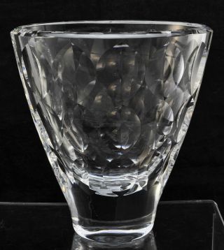 Ingeborg Lundin For Orrefors Heavy Leaf Cut Crystal Oval Vase Pattern 3935