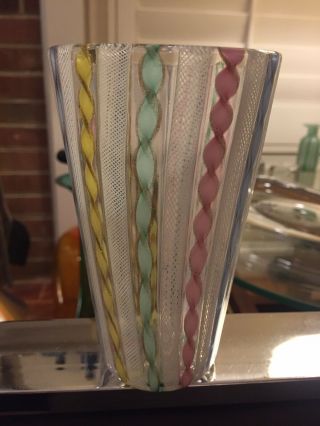 Murano Italian Glass Fratelli Toso Latticino Multicolored Vase Tumbler