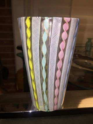 Murano Italian Glass Fratelli Toso Latticino Multicolored Vase Tumbler 2