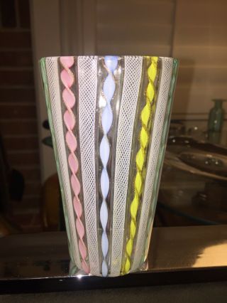 Murano Italian Glass Fratelli Toso Latticino Multicolored Vase Tumbler 3