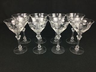 Tiffin Persian Pheasant Stem 17358 Eight (8) 6 1/2 " Champagne Sherbet Glasses
