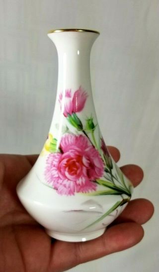 Noritake Nippon Toki Bone China Bud Vase 4 " Hand Painted Carnation Flower Signed