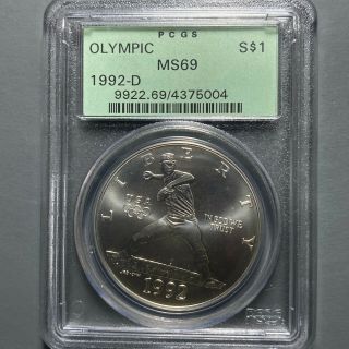 1992 - D $1 Olympic 90 Silver Commemorative Dollar Pcgs Ms69 (57144)
