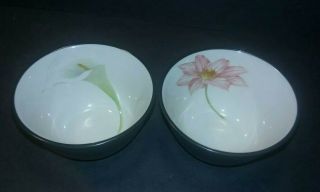 2 Noritake Stoneware Colorwave Graphite Gray Botanical Floral Dipping Bowls