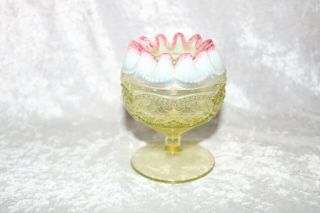 Ts Victorian Eapg Vaseline Opalescent Jefferson Pearls And Scales Rose Bowl