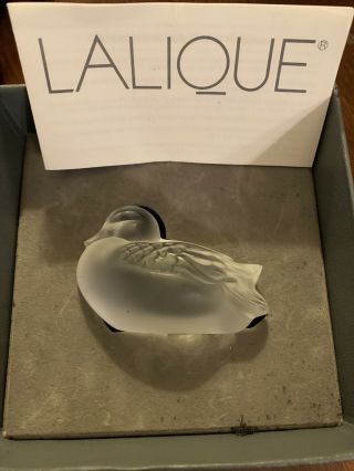 Lalique Sleepy Duck Box Papers Frosted Clear Crystal Signed Figurine France