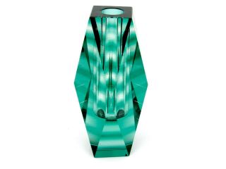 Very Unusual Italian Art Glass Green Space Age Multi Faceted Block Vase