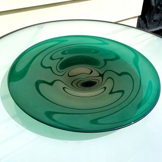 Mid - Century Modern Studio Art Glass Murano Large Centerpiece Bowl Teal Green A,