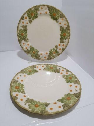 2 Maruta Ware Dinner Plates,  10 - 3/8 ",  Mayfield Midland Green Embossed Floral Vgc