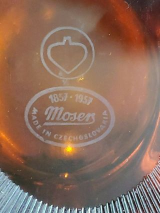 Moser Glass Ashtray MCM Signed Amber 100 year Commemorative 1857 - 1957 2