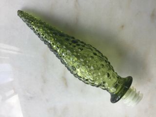 Vintage Italian Green Hobnail Glass Genie Bottle Stopper Mid Century Empoli