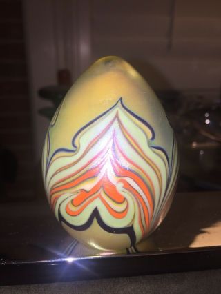 Orient & Flume Iridescent Pulled Feather Glass Egg Shaped Paperweight