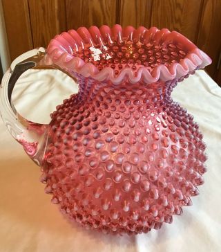 Fenton Art Glass Cranberry Opalescent Hobnail Pitcher
