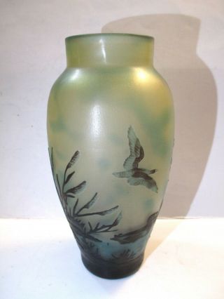 Galle Inspired Vase Art Nouveau Glass Acid Etched Cameo.