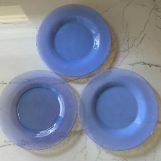 Yalos Casa Murano Glass Plates Blue Translucent Set Of Three Salad 8 " Made Italy