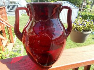 Collectible Ruby Red Hand Blown Op Art Glass Vase - Polished Pontil - Stunning